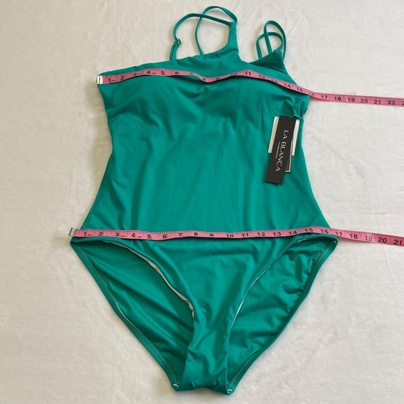 La Blanca Strappy One-Shoulder One-Piece Swimsuit, Emerald Green, Size 12 NWT - Picture 9 of 16